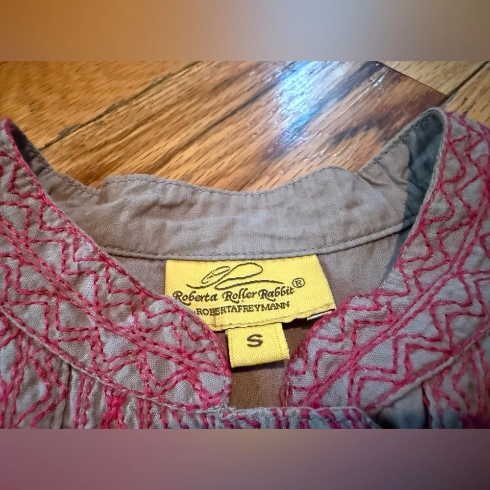 Roberta Roller Rabbit Brown/Pink Embroidered Cotton Shirt Dress Women’s Size S - Picture 9 of 16